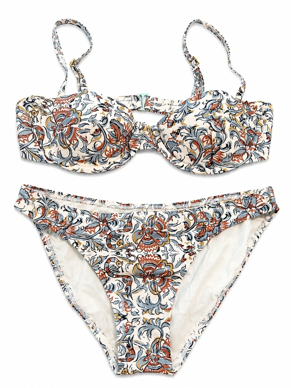 Tory Burch Cream Bikini with Rust and Blue Floral Print